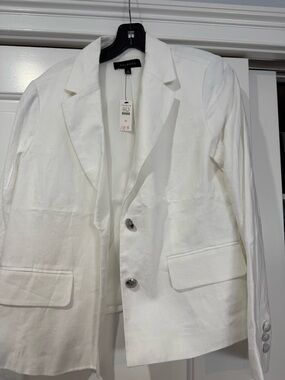 Talbots White Linen-Blend Single-Breasted Blazer